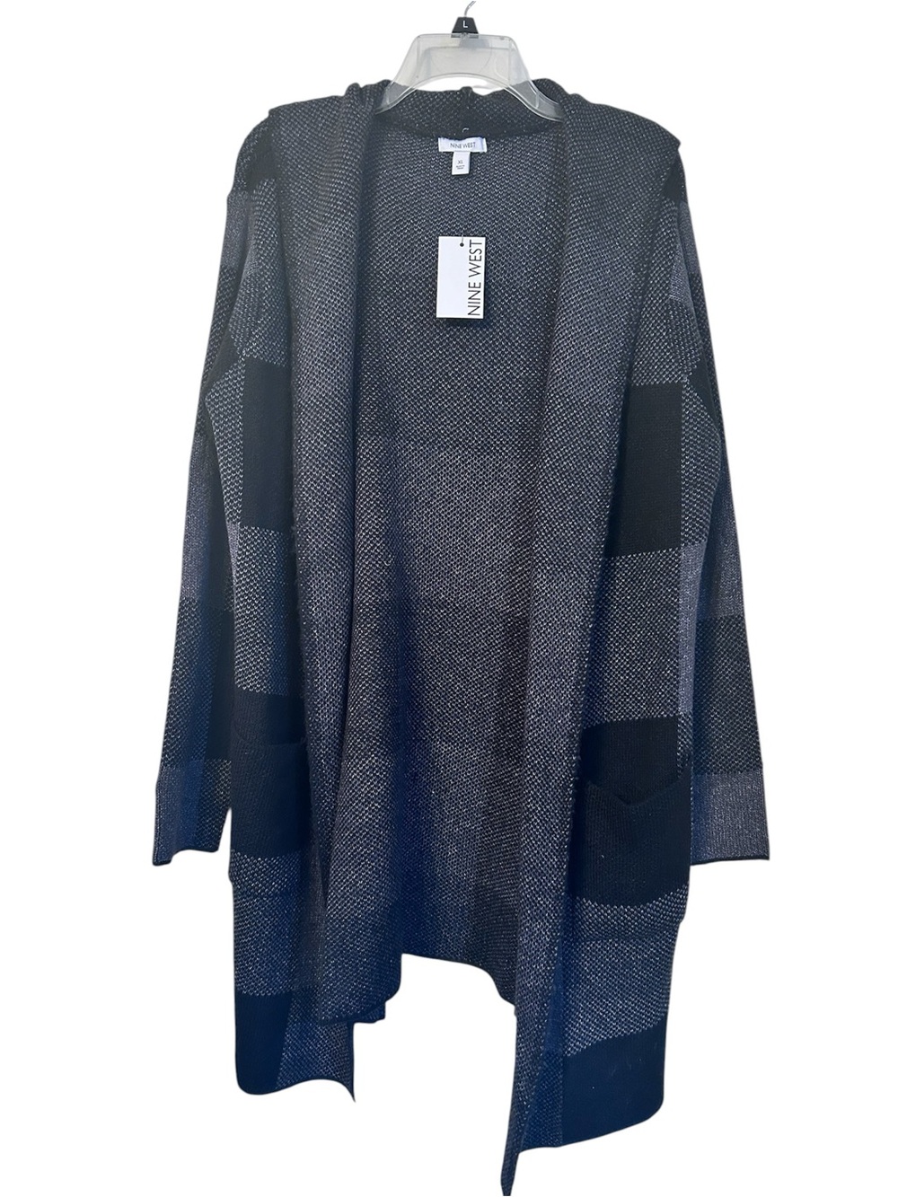 NWT Nine West Buffalo plaid hooded cardigan duster, size XL